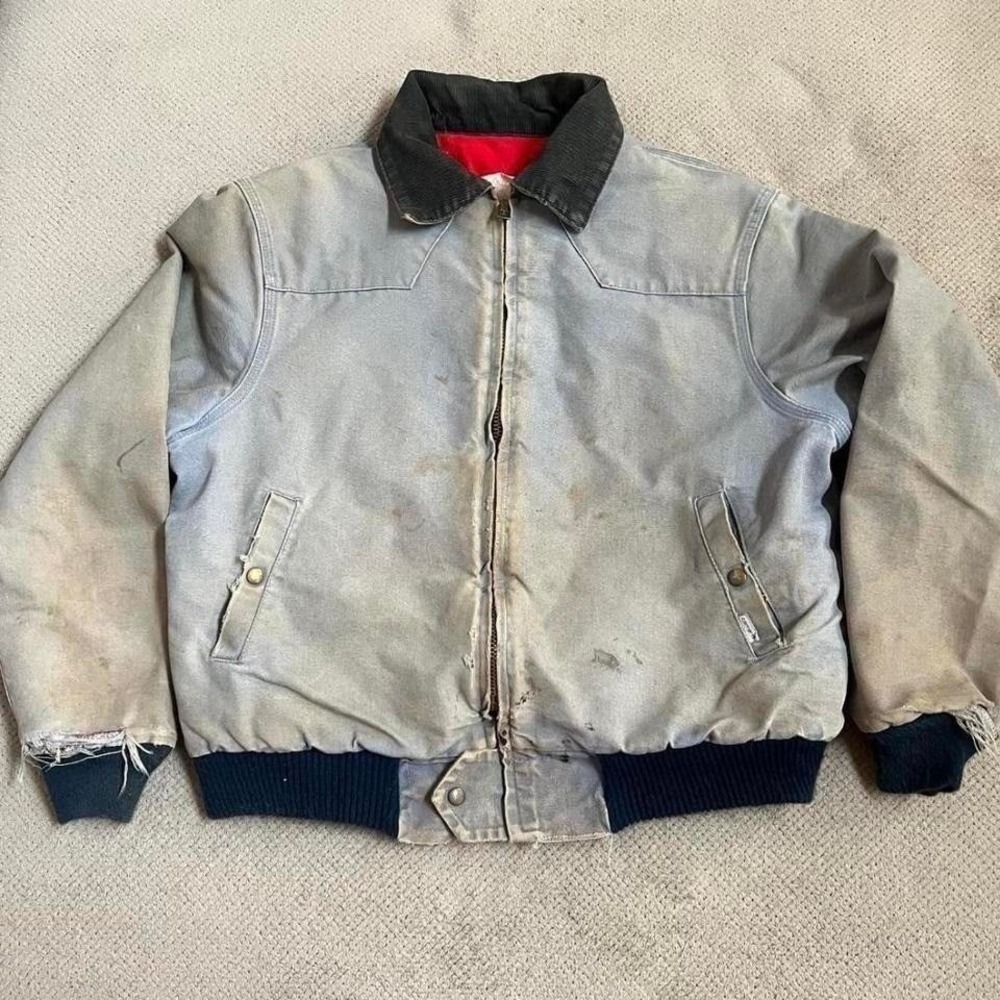 Vintage 1990s Carhartt J0168 Santa Fe Quilted Flannel Lined Jacket XL Blue PX